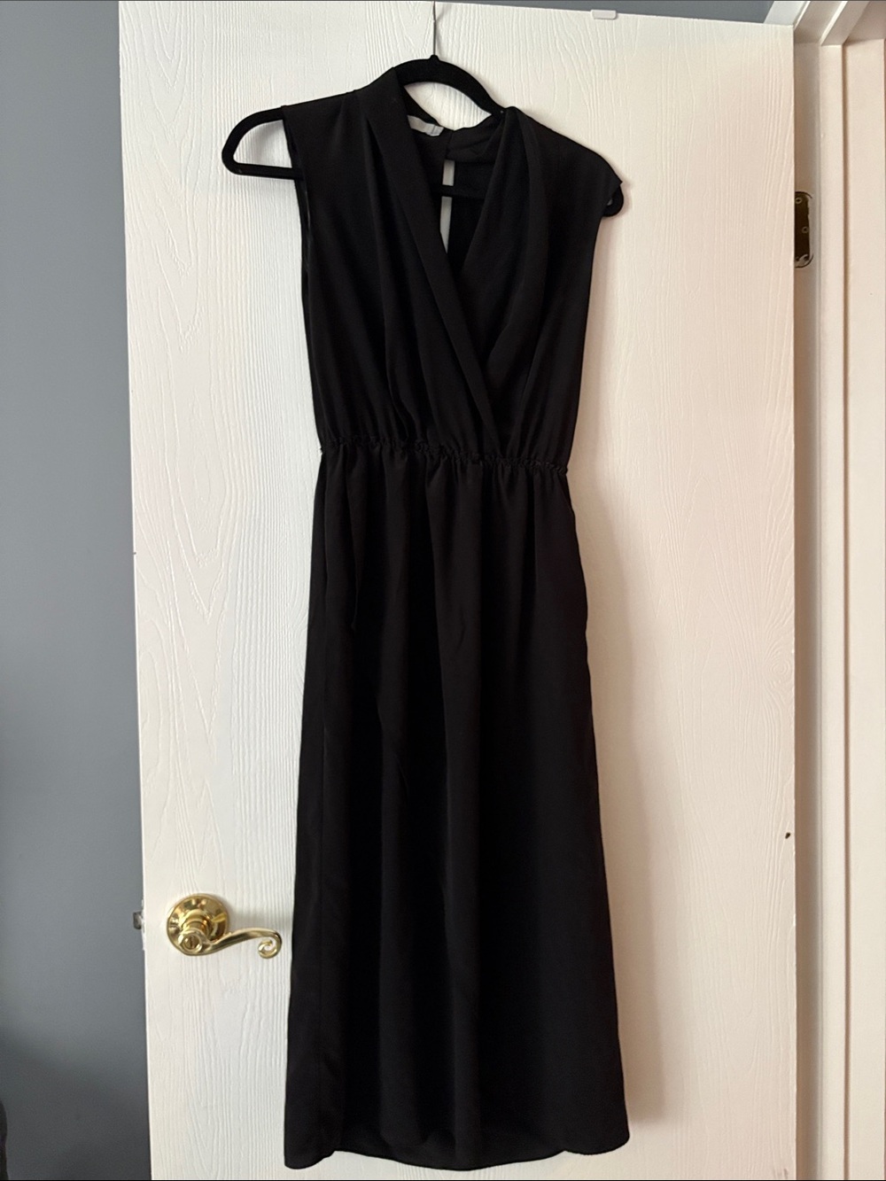 Vince Black Sleeveless Surplice Midi Dress